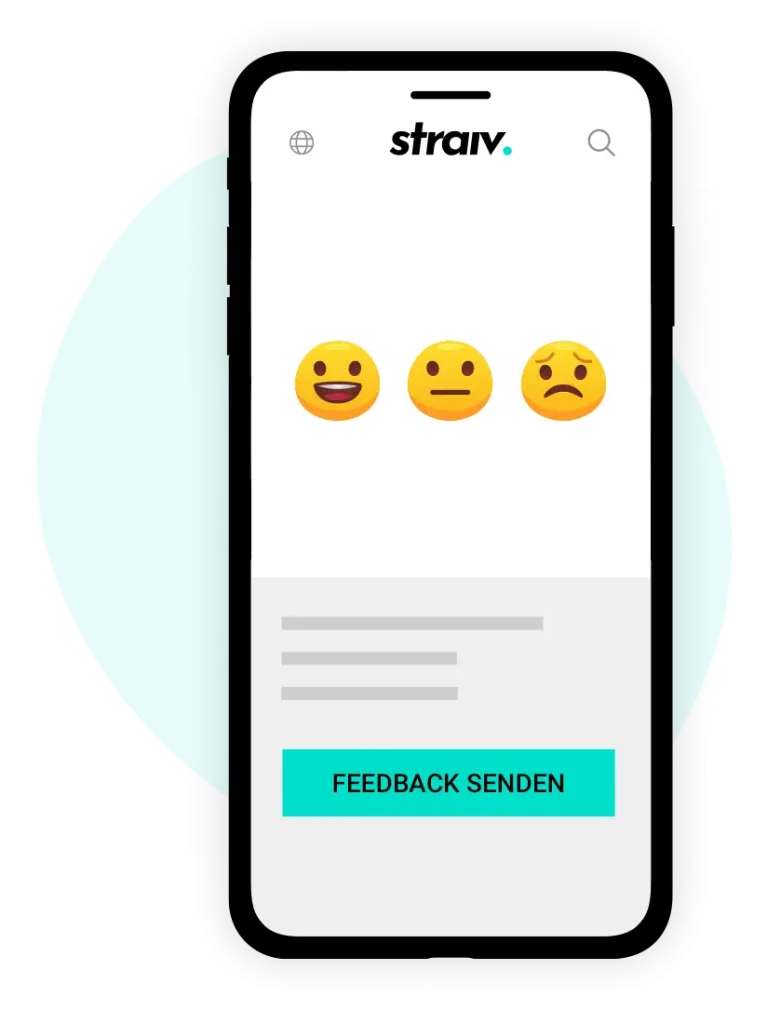 Smartphone mit Feedback-Emojis: Gästefeedback verbessern mit der digitalen Gästemappe von straiv